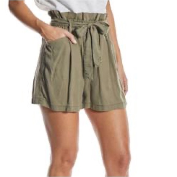 OAT Juniors Chambray Pull-on High-Waisted Paperbag Shorts Dark Green XL $64 NWT - Picture 2 of 9
